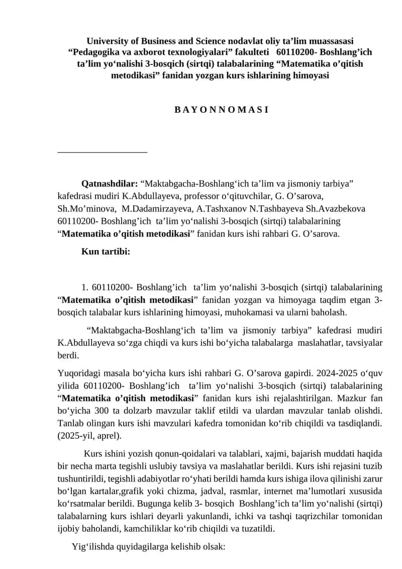 Matematika o’qitish metodikasi