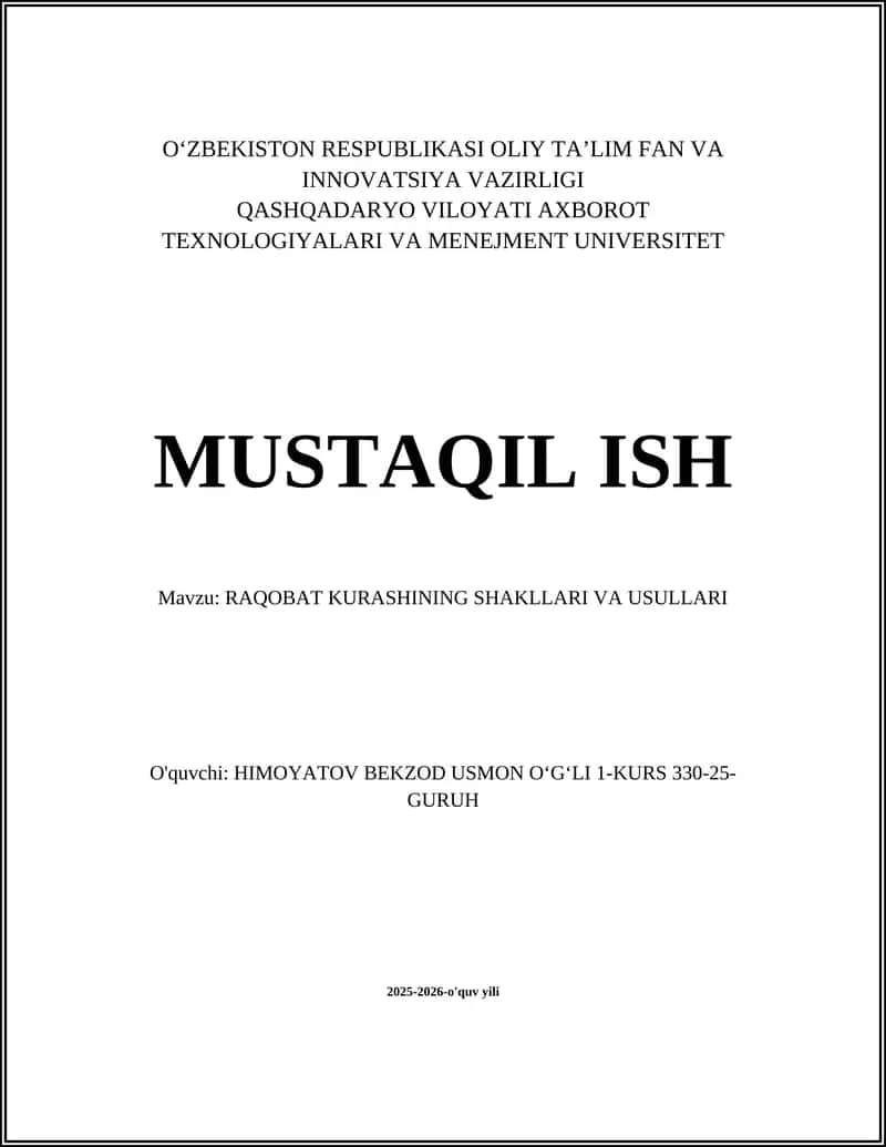 RAQOBAT KURASHINING SHAKLLARI VA USULLARI