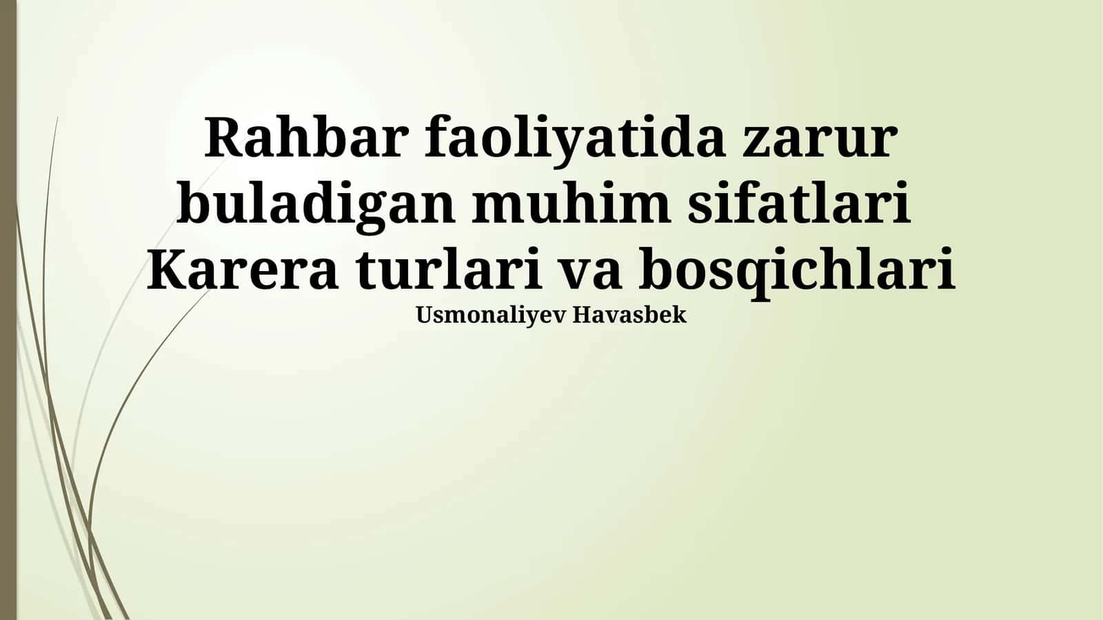 Rahbar faoliyatida zarur buladigan muhim sifatlari Karera turlari va bosqichlari