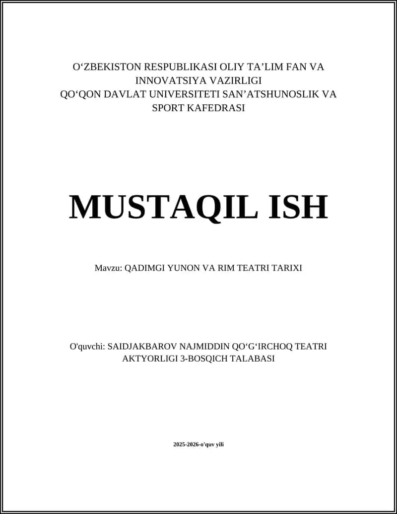 QADIMGI YUNON VA RIM TEATRI TARIXI