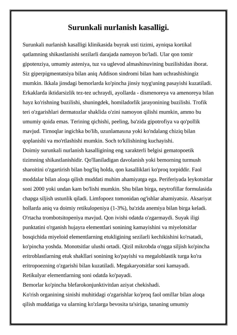 Surunkali nurlanish kasalligi