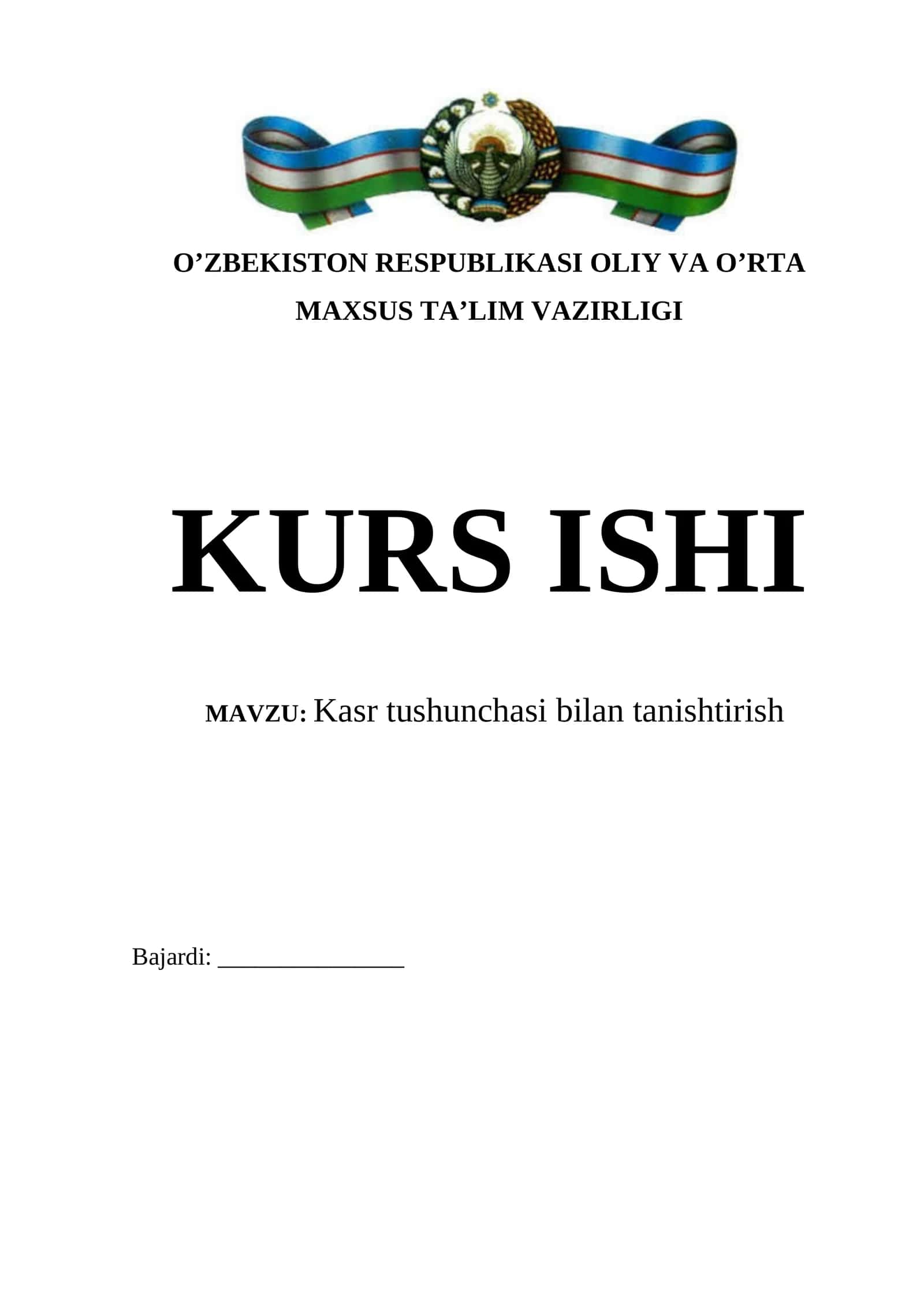 Kasr tushunchasi bilan tanishtirish