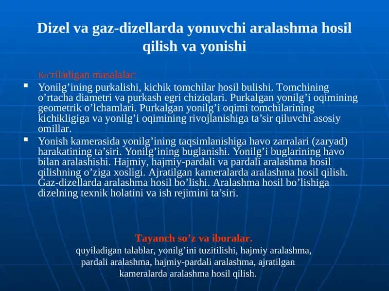 Dizеlvagaz-dizеllardayonuvchiaralashmahosilqilishvayonishi
