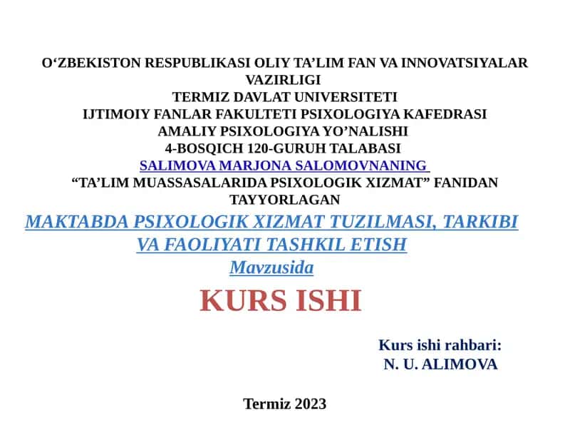 TA’LIM MUASSASALARIDA PSIXOLOGIK XIZMAT