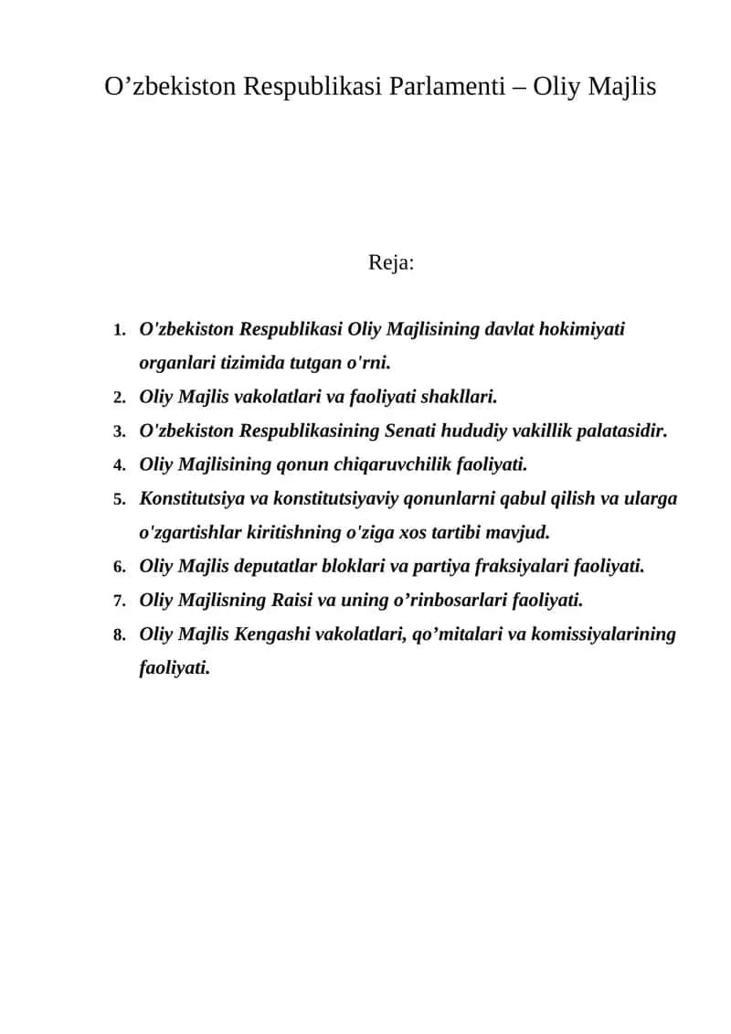 O'zbekiston Respublikasi Oliy Majlisi
