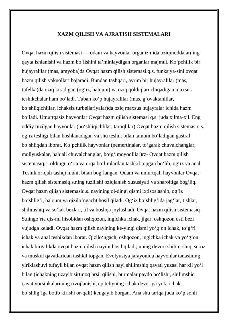 XAZM QILISH VA AJRATISH SISTEMALARI