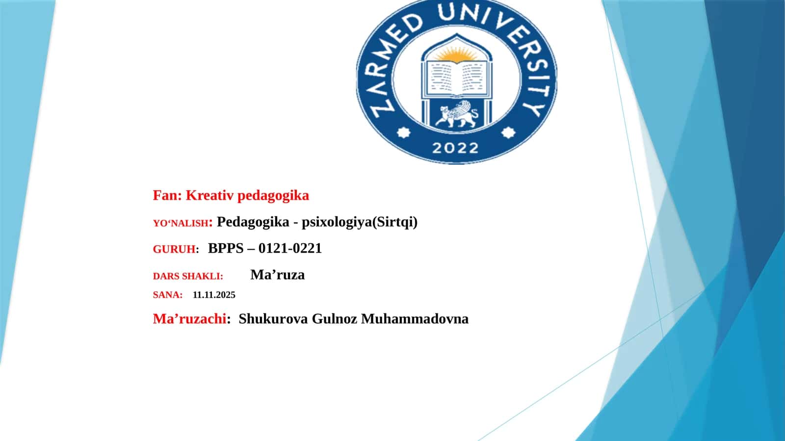 Oʻquvmashgʻulotlarivamaʼnaviy-maʼrifiytadbirlartashkiletiladiganauditoriya(joy)nijihozlashgakreativyondoshuv. NFTM-TRIZuzluksizkreativtaʼlimtiziminingkonseptualasoslarivamodeli.Ilmiyijodusullari.TRIZijodkorliktexnologiyasisifatida