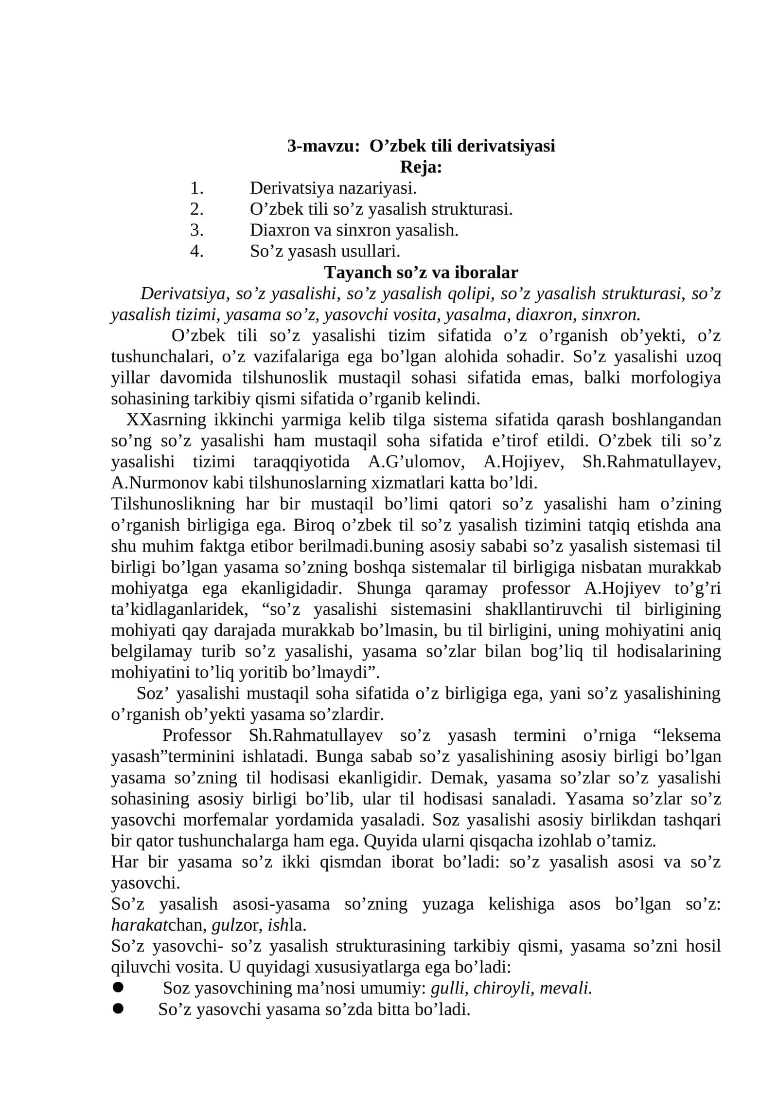 O’zbek tili derivatsiyasi