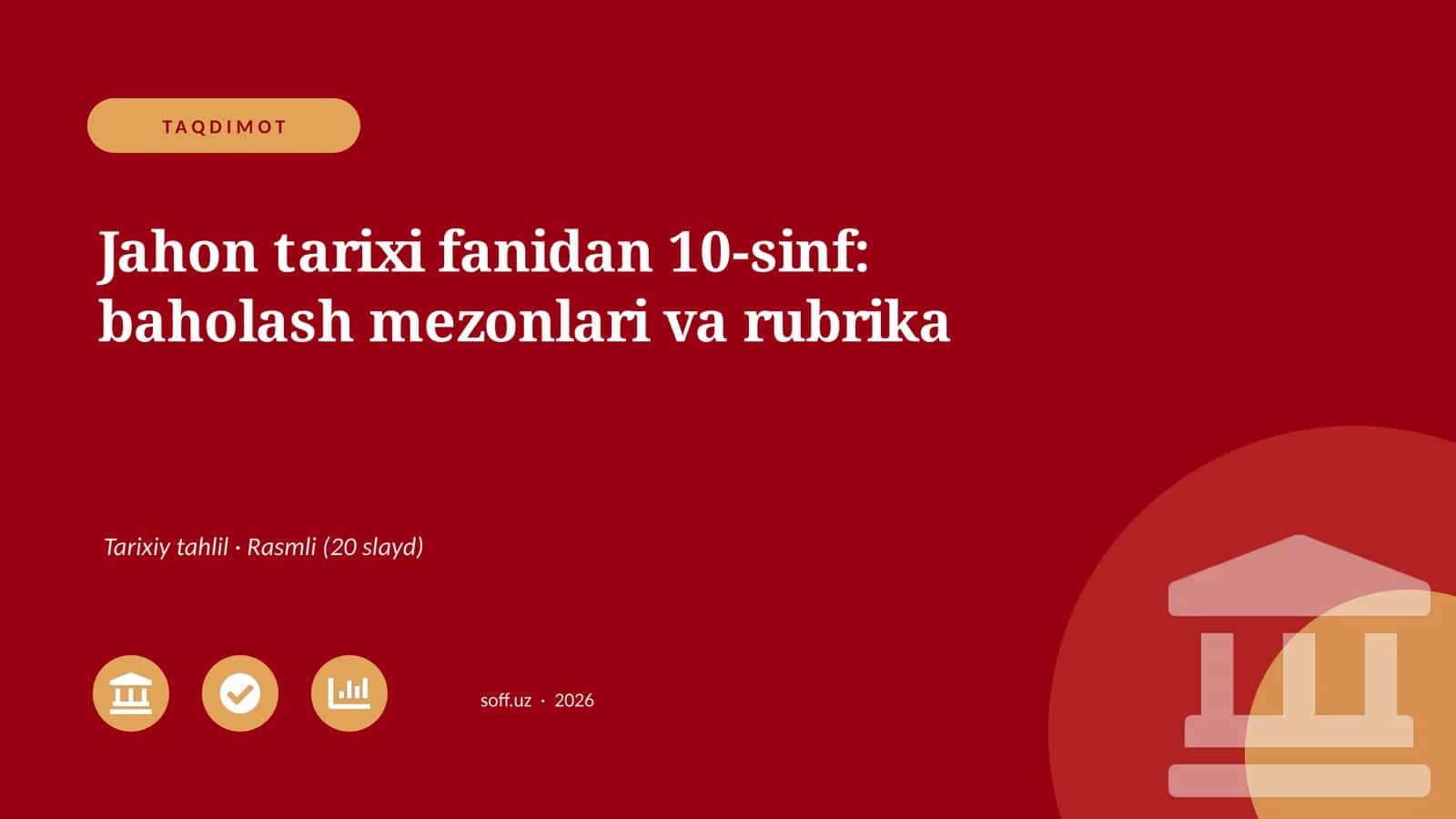 Jahon tarixi fanidan 10-sinf: baholash mezonlari va rubrika