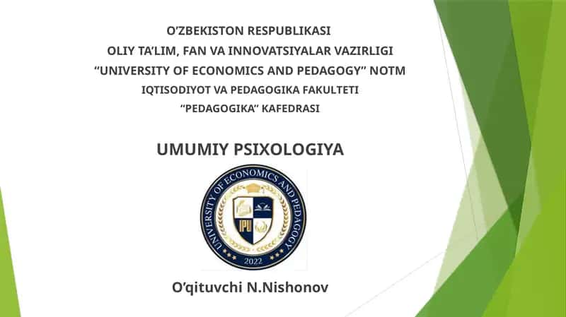 UMUMIY PSIXOLOGIYaFANINING PREDMETI, MAQSADI VA VAZIFALARI. ILMIY TADQIQOT METODLARI
