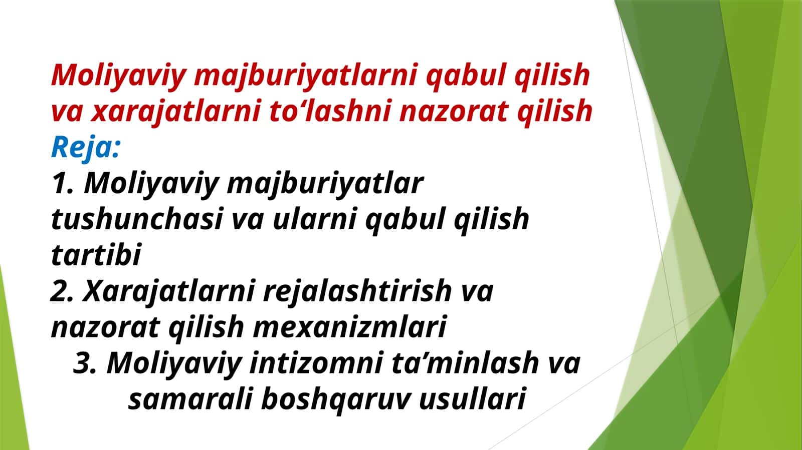Moliyaviy majburiyatlarni qabul qilish va xarajatlarni toʻlashni nazorat qilish