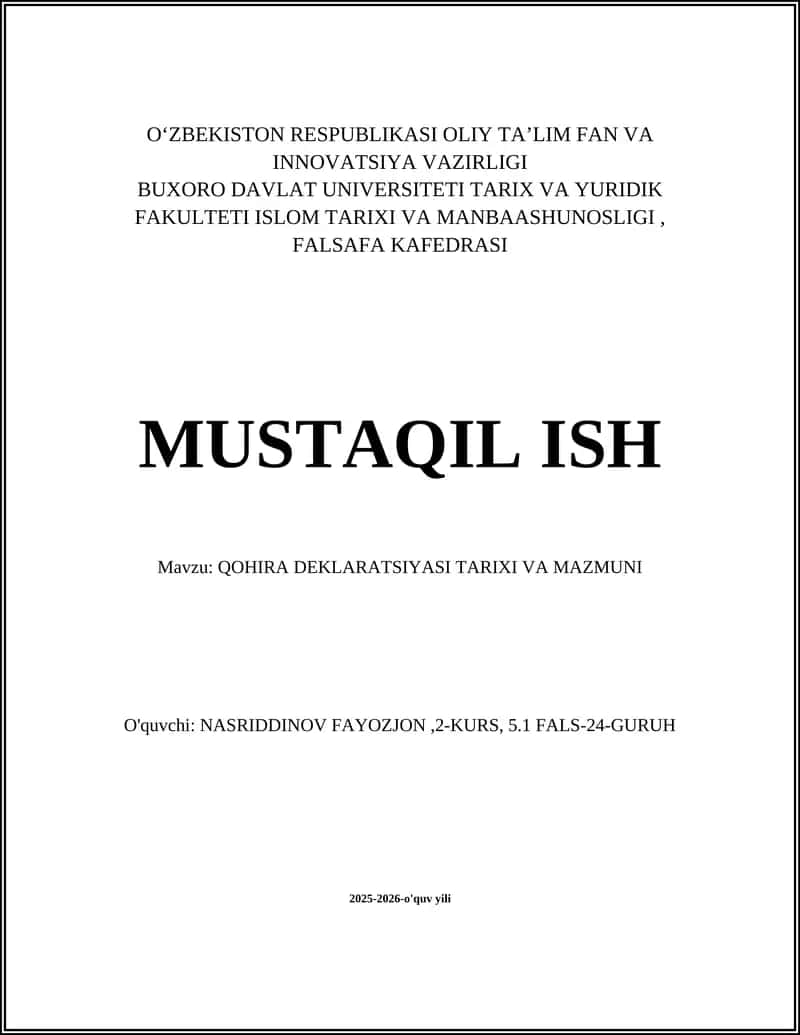 Qohira Deklaratsiyasi Tarixi va Mazmuni
