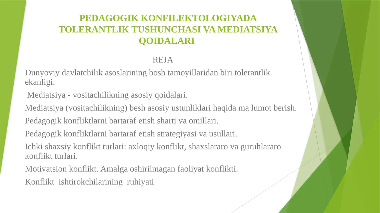 PEDAGOGIK KONFILEKTOLOGIYADA TOLERANTLIK TUSHUNCHASI VA MEDIATSIYA QOIDALARI