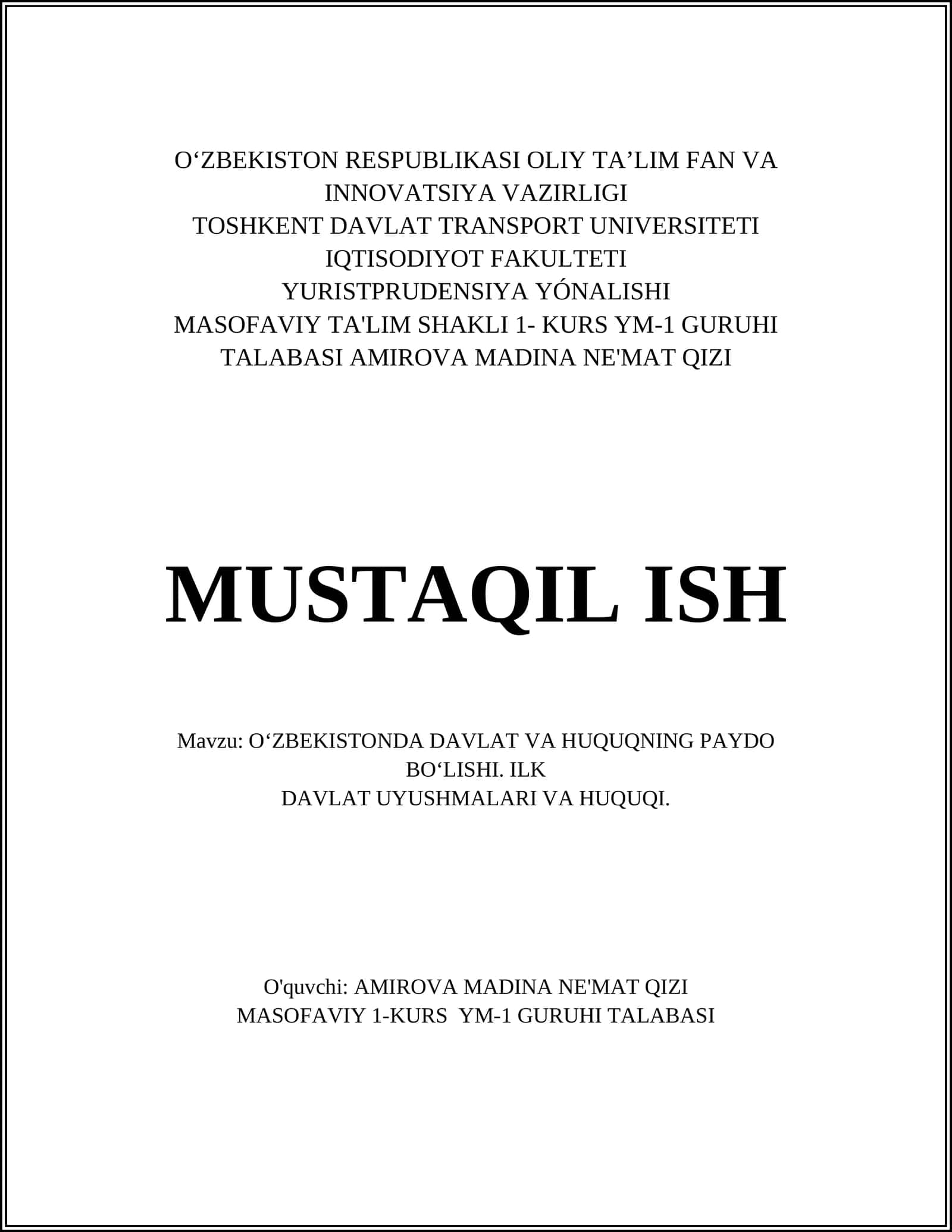 O‘zbekistonda Davlat va Huquqning Paydo Bo‘lishi