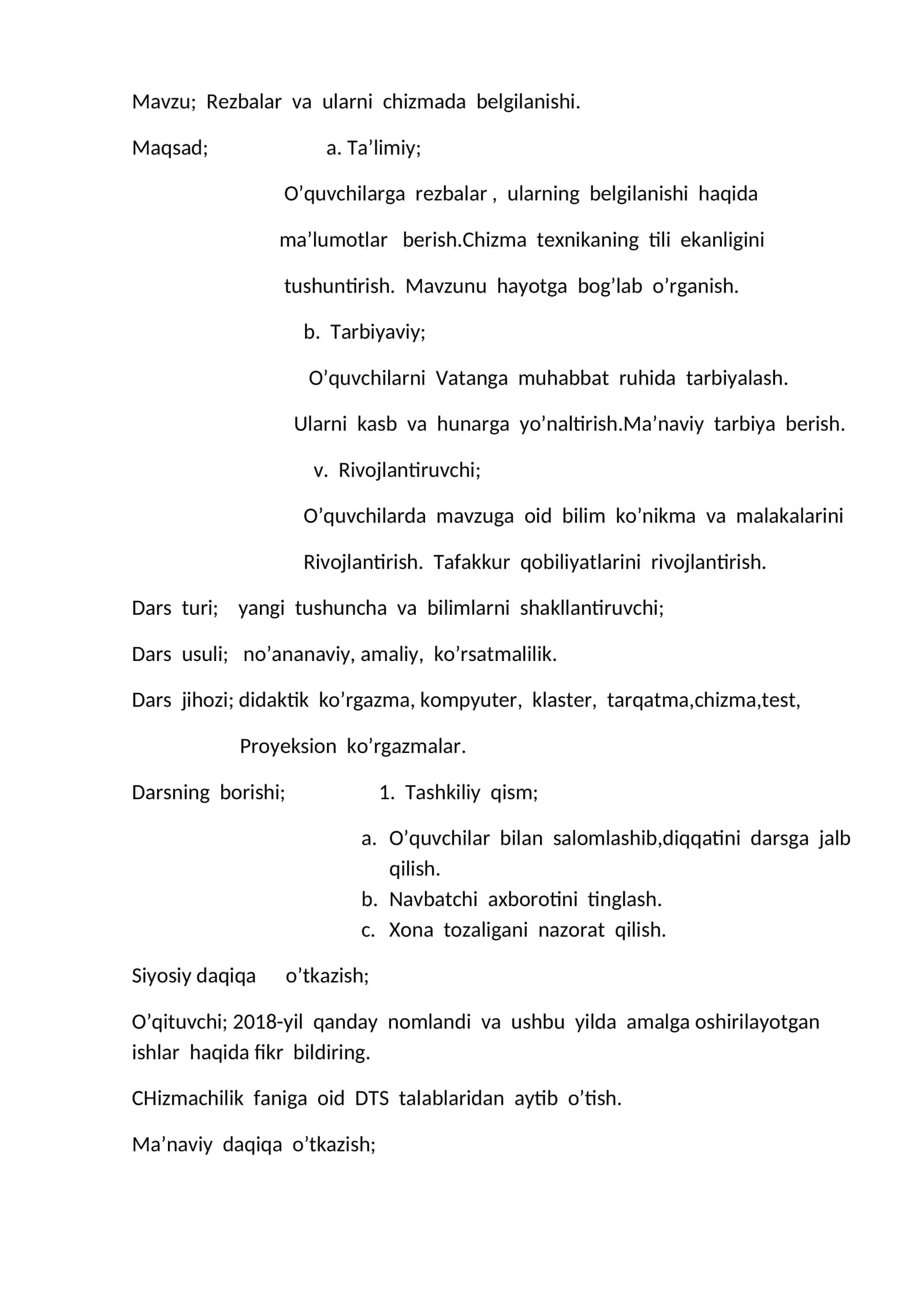 Rezbalar va ularni chizmada belgilanishi
