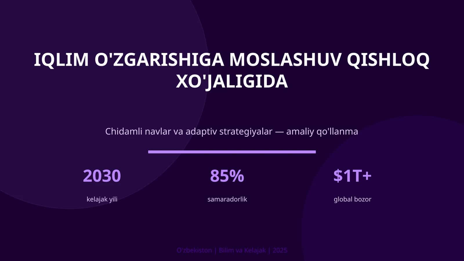 IQLIM O'ZGARISHIGA MOSLASHUV QISHLOQ XO'JALIGIDA