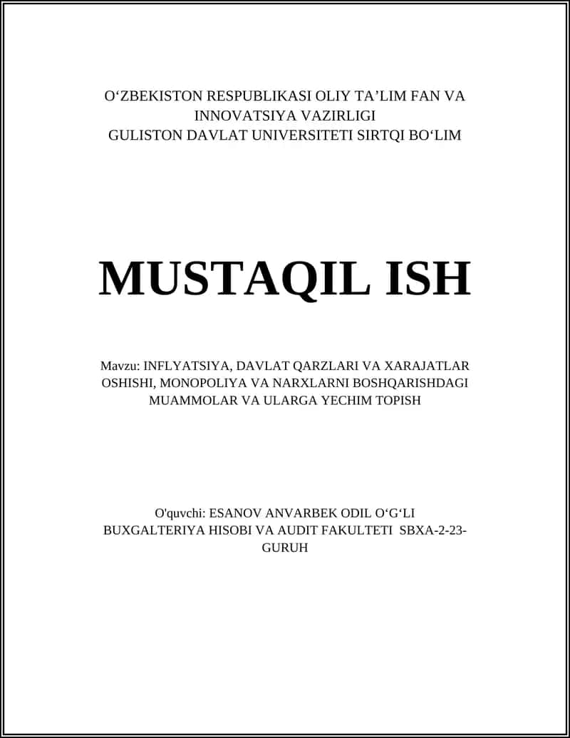 Inflyatsiya sabablari va ularni kamaytirish strategiyalari