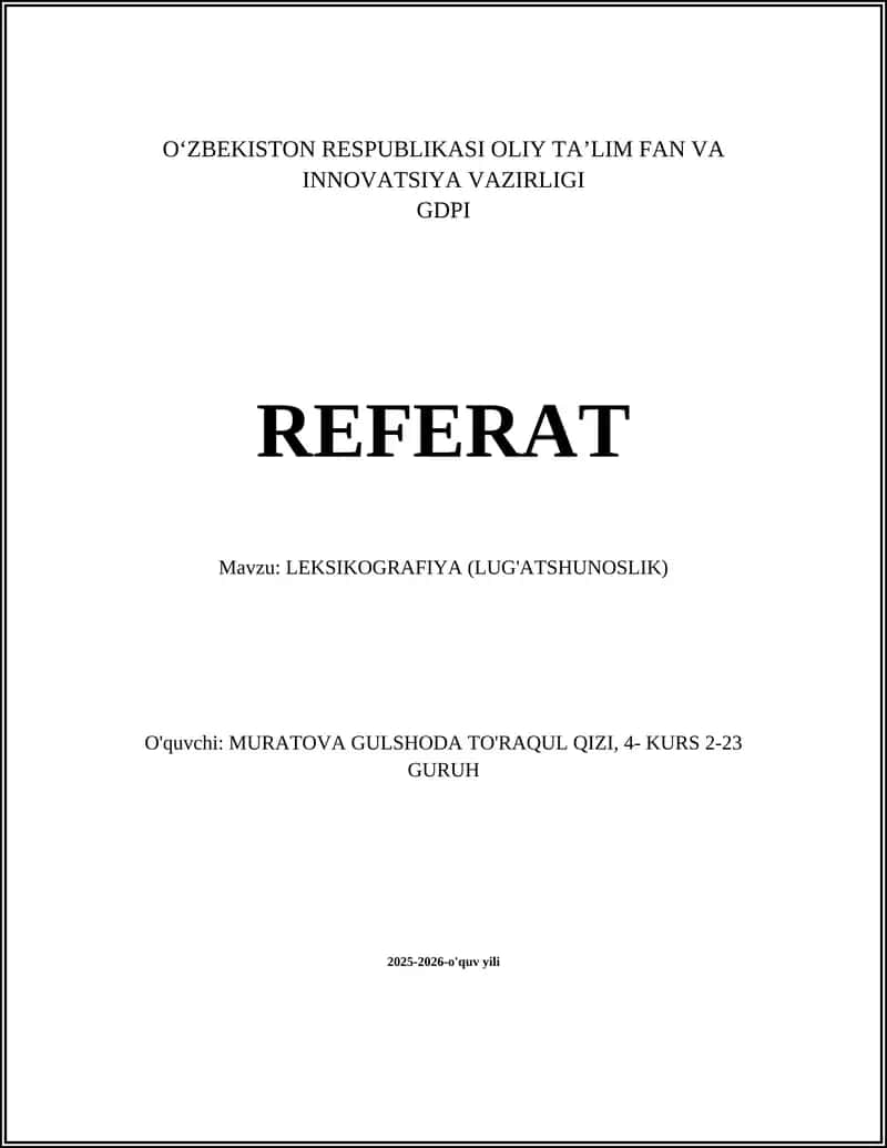 LEKSIKOGRAFIYA (LUG'ATSHUNOSLIK)