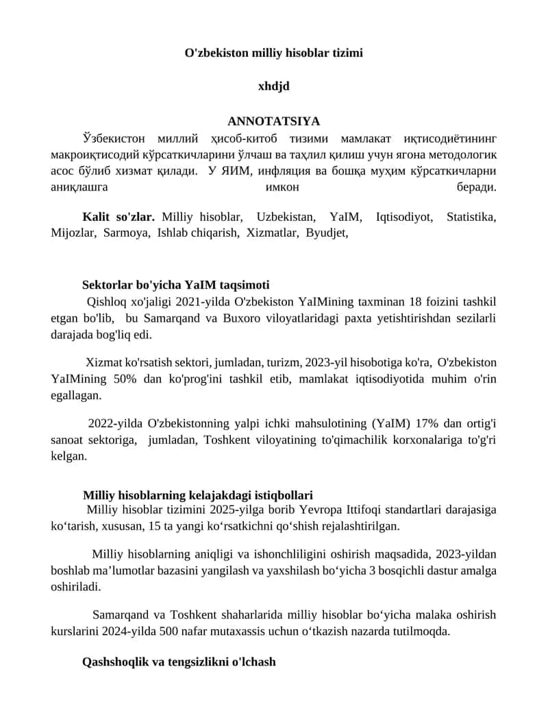 O'zbekiston milliy hisoblar tizimi