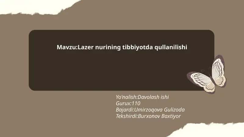 Lazer nurining tibbiyotda qullanilishi