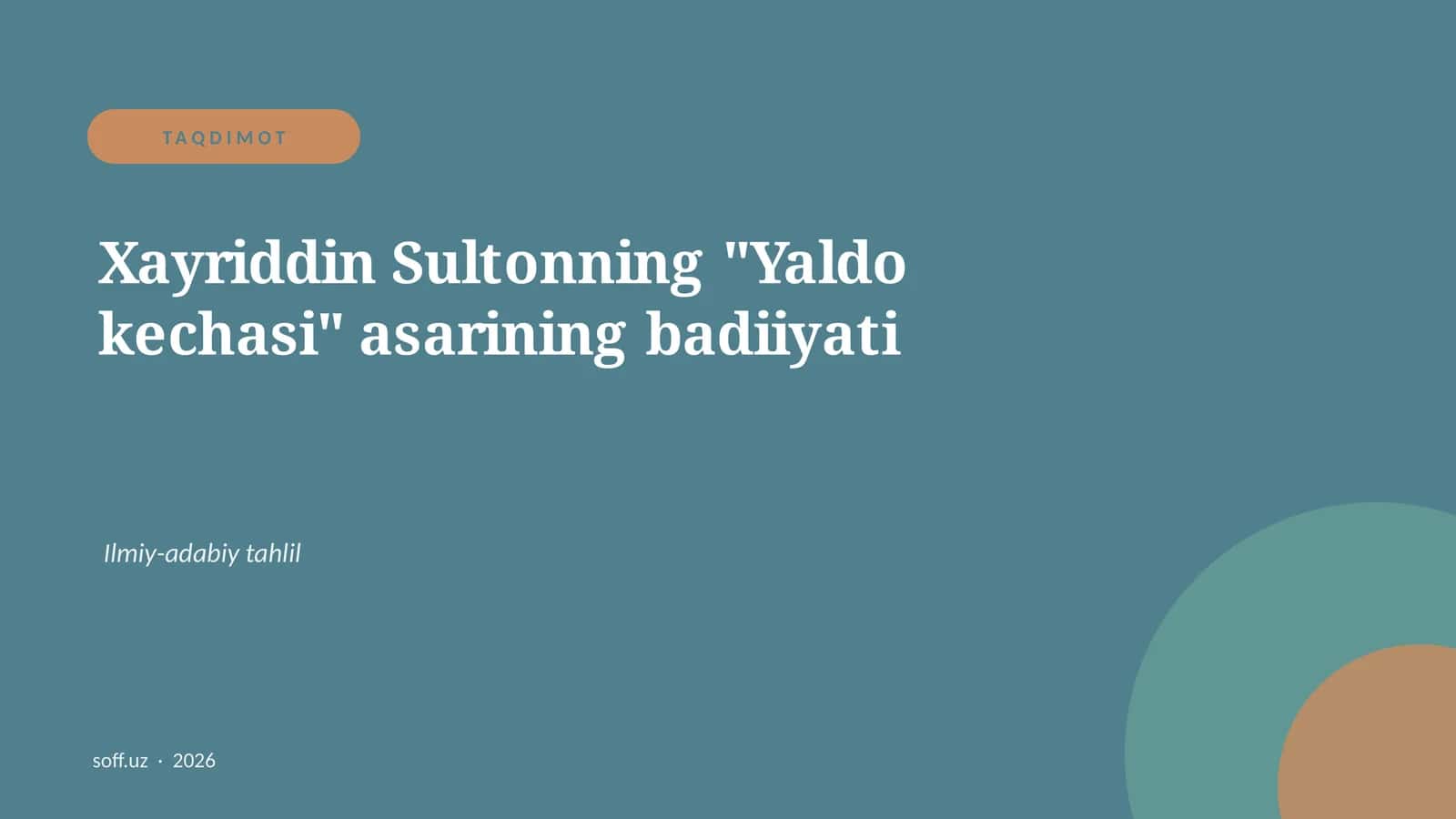 "Yaldo kechasi" asarining badiiyati