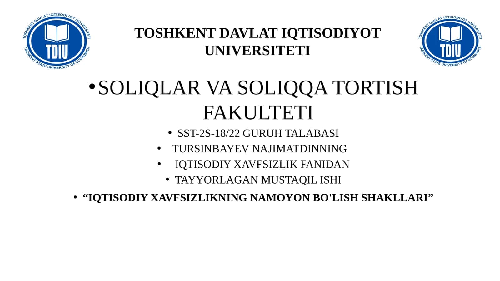 IQTISODIY XAVFSIZLIK HAQIDA MA’LUMOT