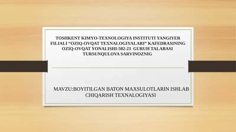 BOYITILGAN BATON MAXSULOTLARIN ISHLAB CHIQARISH TEXNALOGIYASI