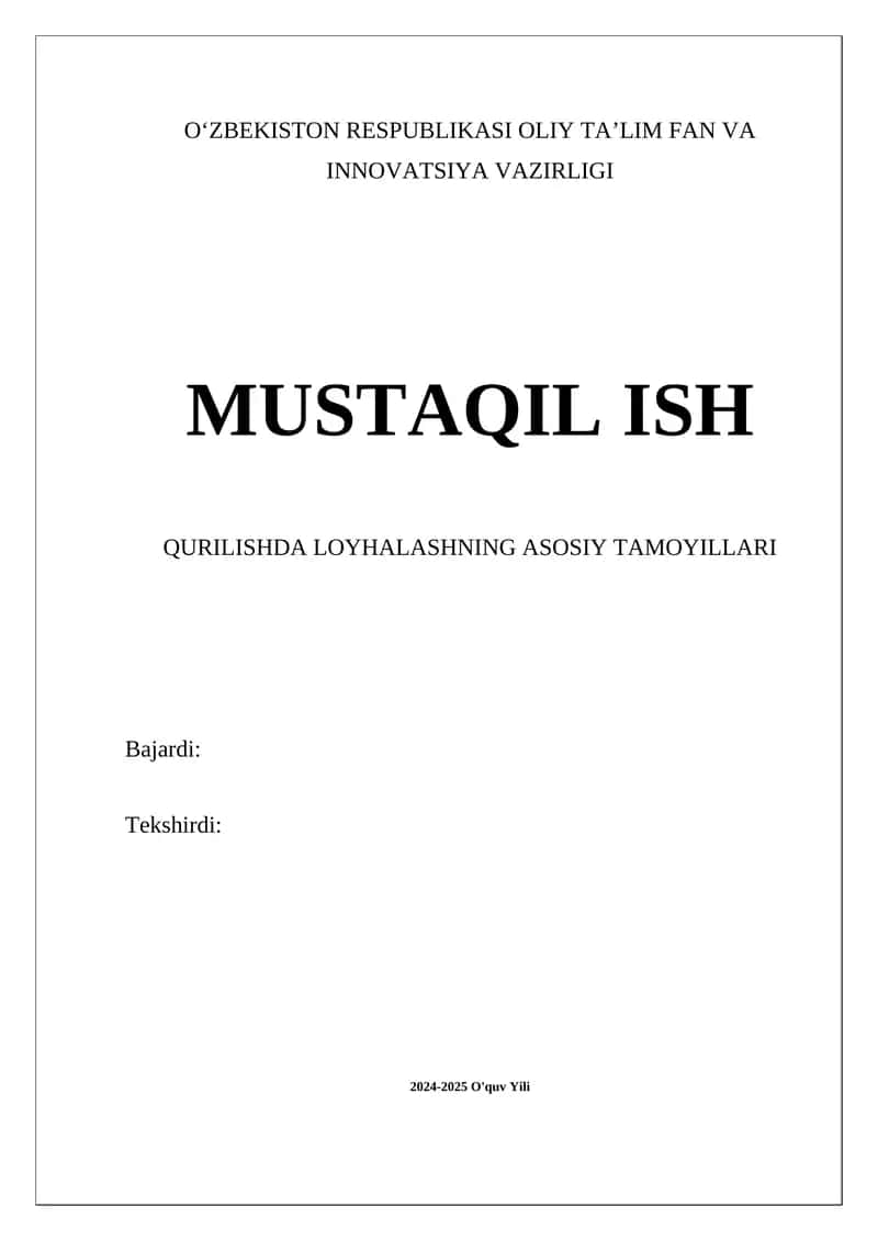 Qurilishda Loyhalashning Asosiy Tamoyillari
