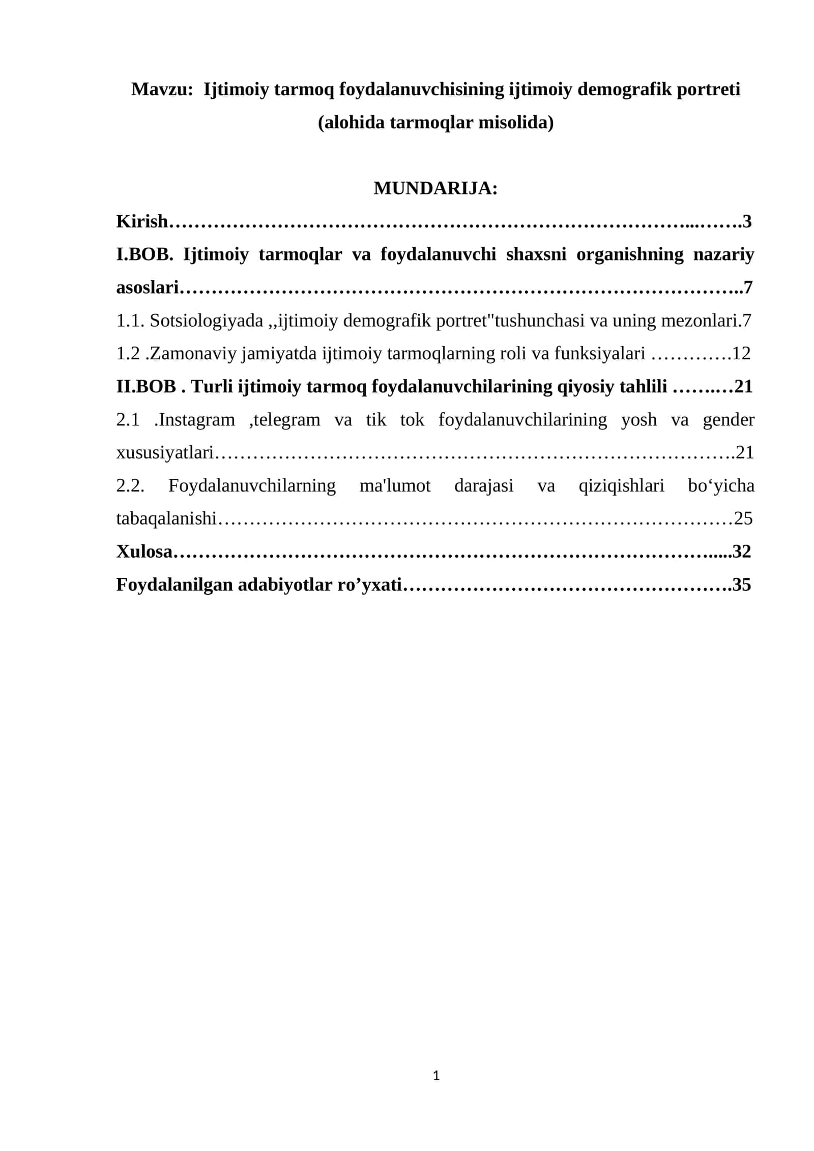 Ijtimoiy tarmoq foydalanuvchisining ijtimoiy demografik portreti (alohida tarmoqlar misolida)