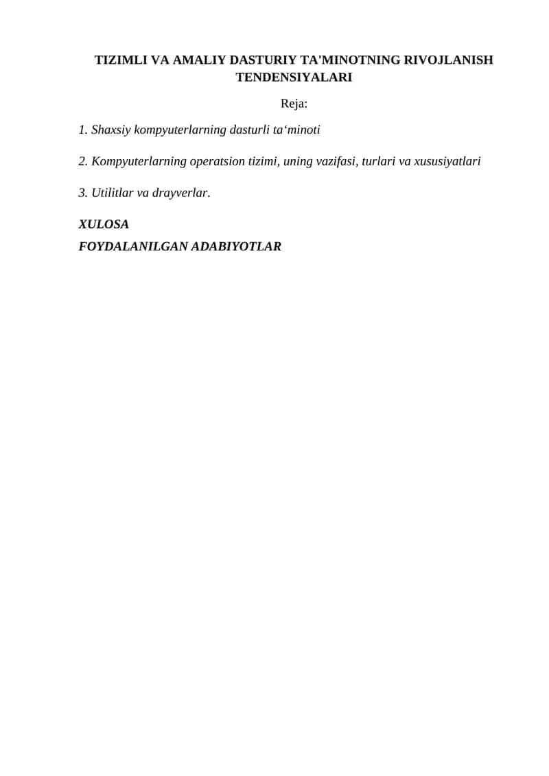 Shaxsiy kompyuterlarning dasturli ta‘minoti