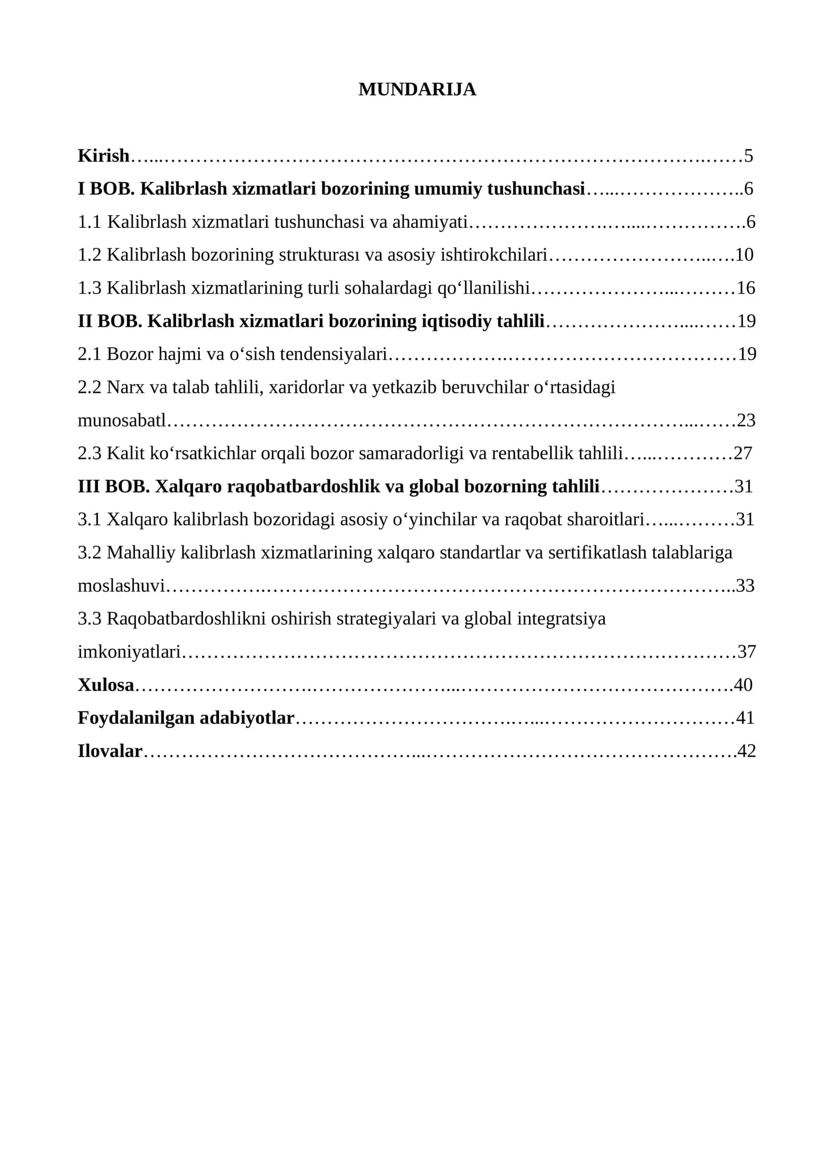 Kalibrlash xizmatlari bozorining umumiy tushunchasi