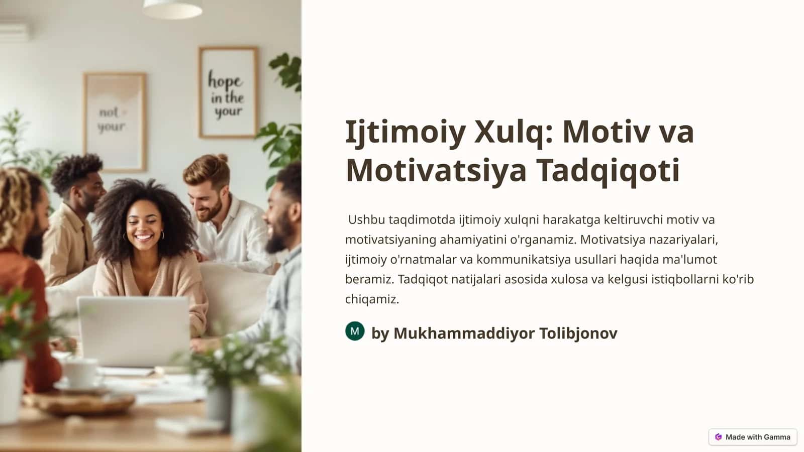 Ijtimoiy Xulq: Motiv va Motivatsiya Tadqiqoti