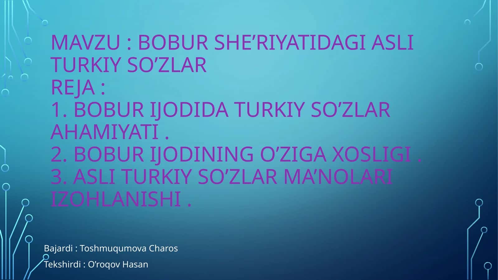 Bobur she’riyatidagi asli turkiy so’zlar