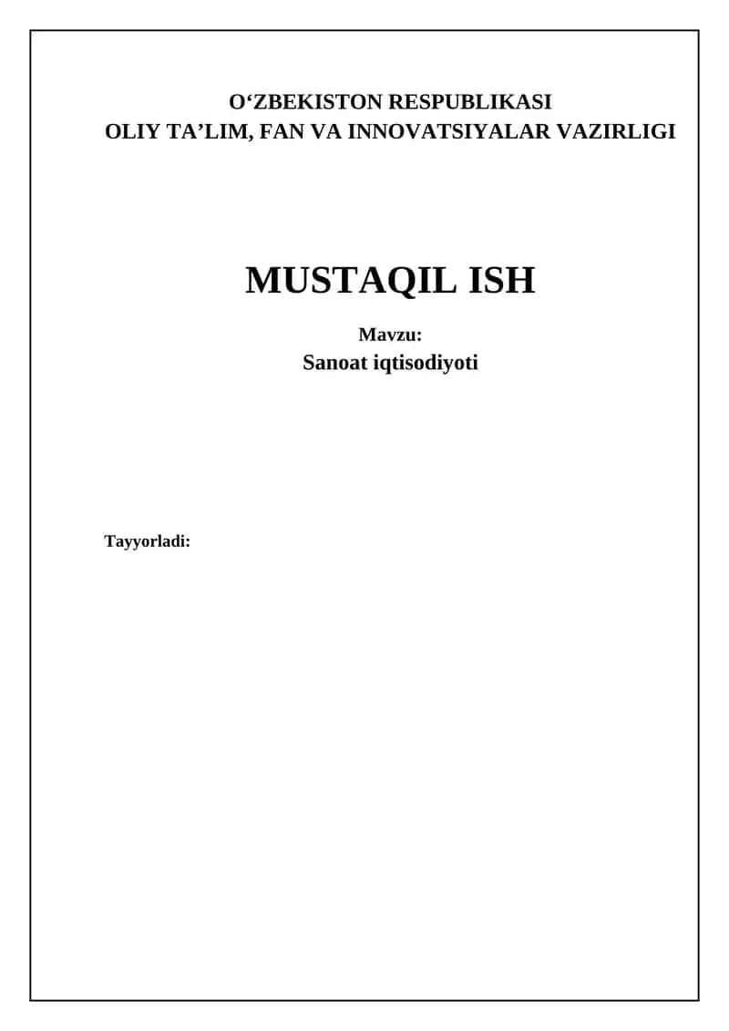 Sanoat iqtisodiyotiga kirish