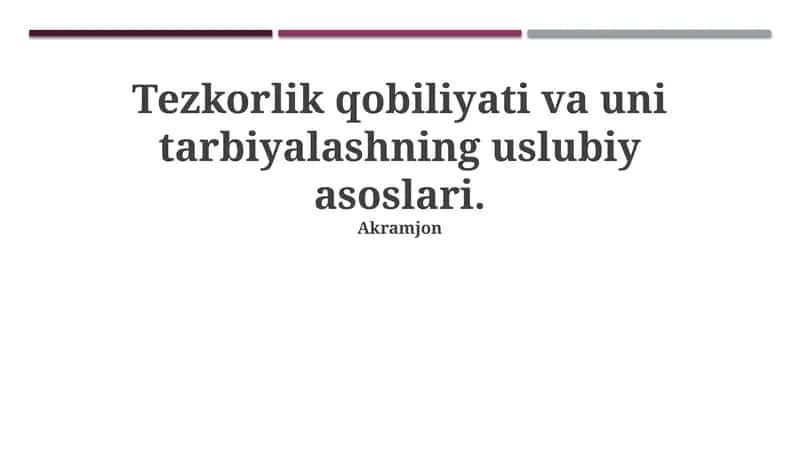 Reaksiya tezligini rivojlantirishning fiziologik asoslari