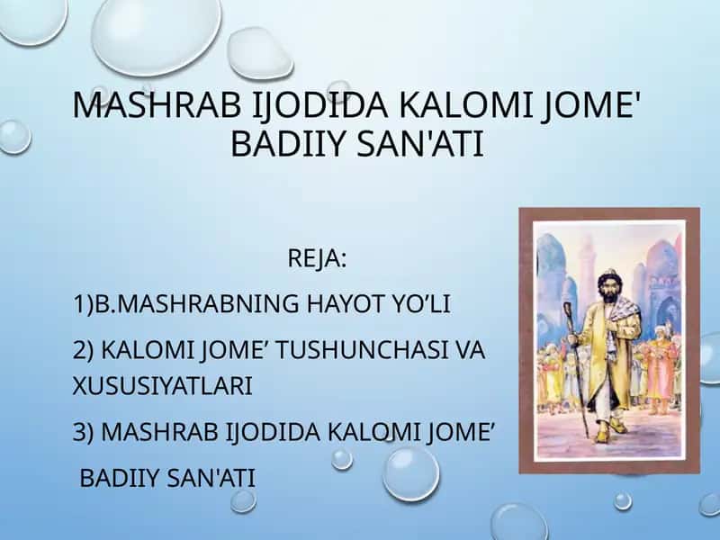 Mashrab ijodida kalomijome' badiiy san'ati