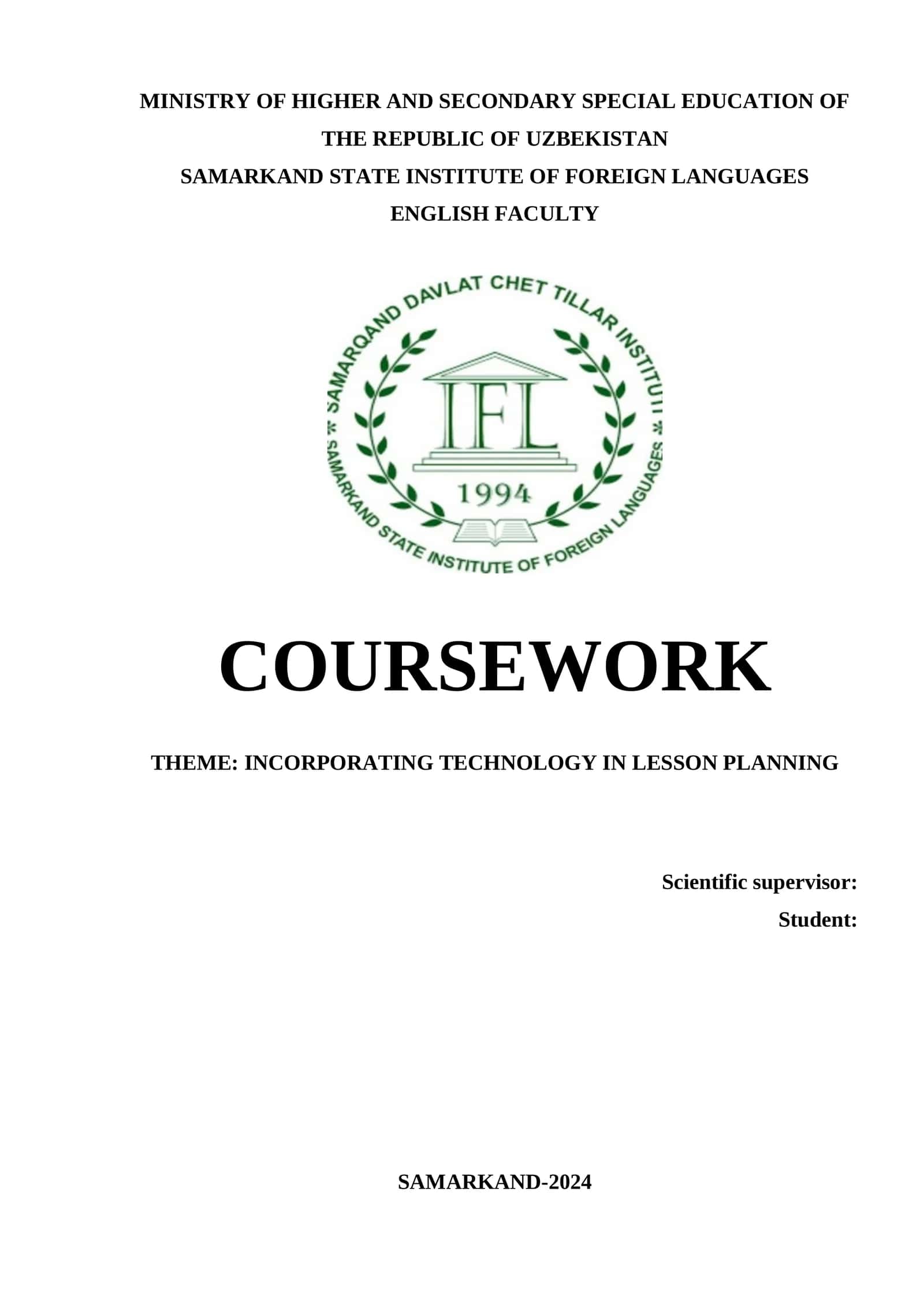 COURSEWORK: INCORPORATING TECHNOLOGY IN LESSON PLANNING