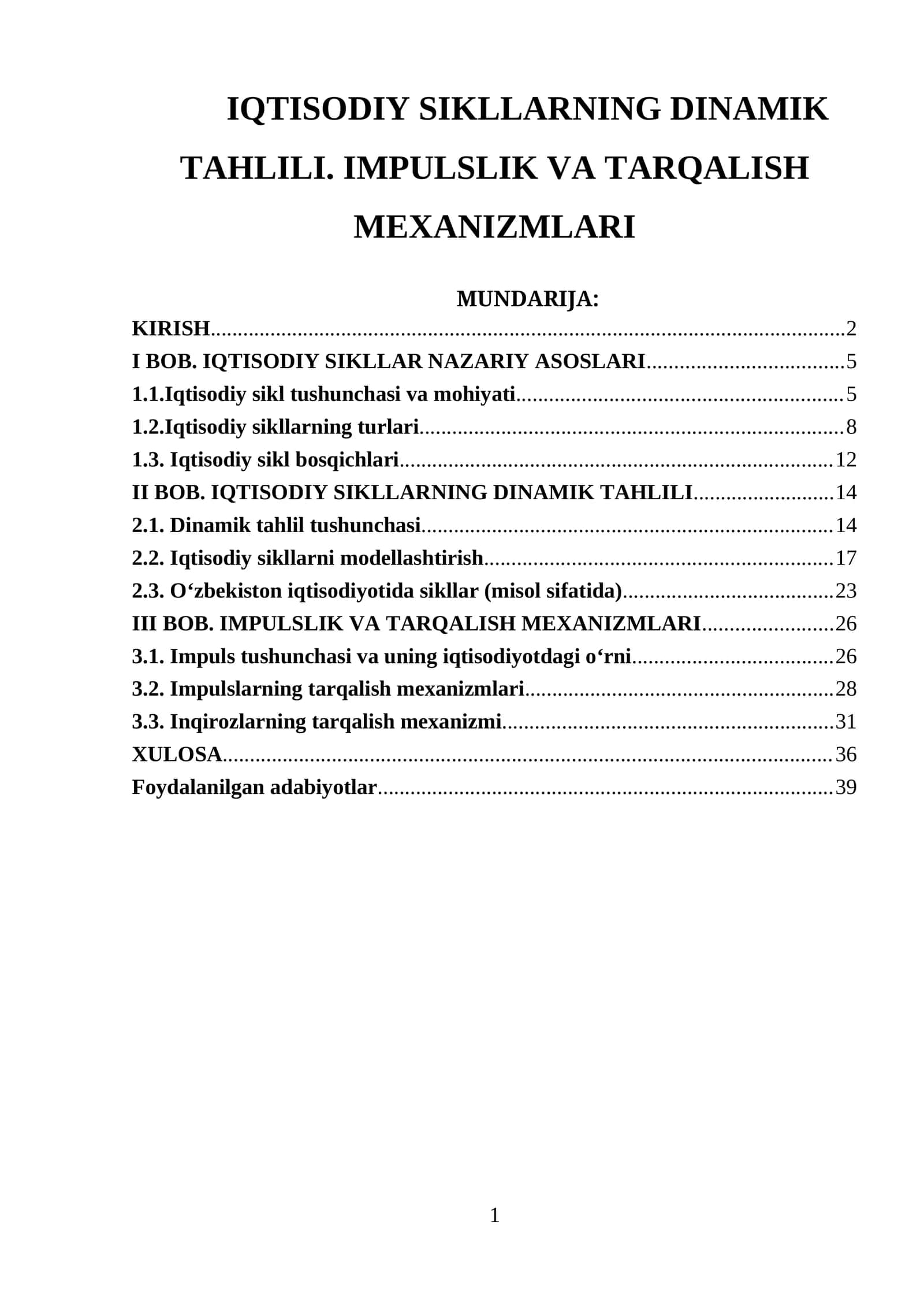 IQTISODIY SIKLLARNING DINAMIK TAHLILI