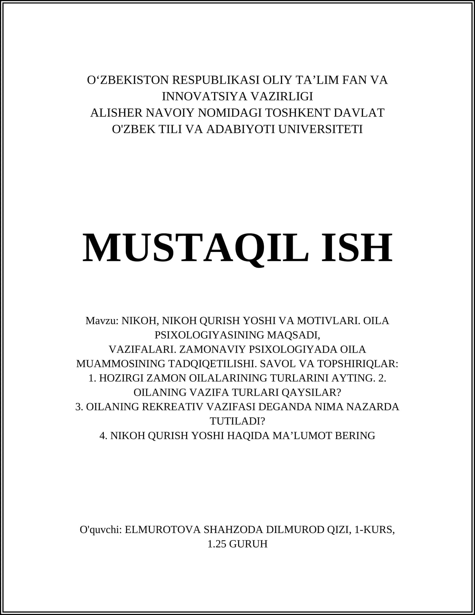 Nikoh va oila psixologiyasi