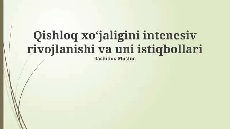 Qishloq xoʻjaligini intensiv rivojlantirish