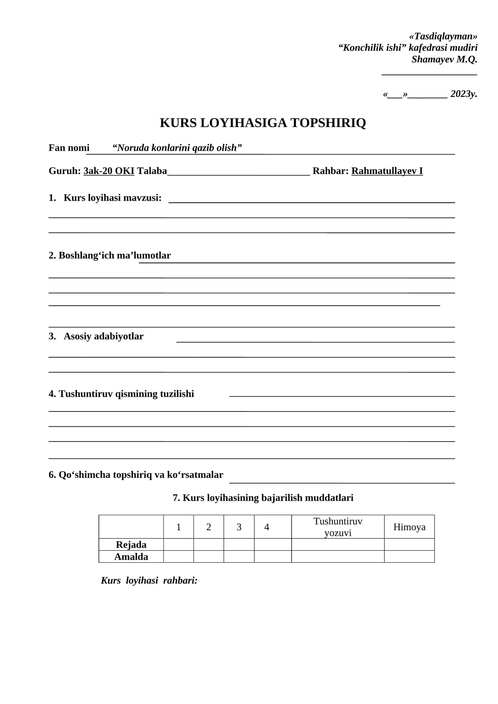 Kurs loyihasiga topshiriq
