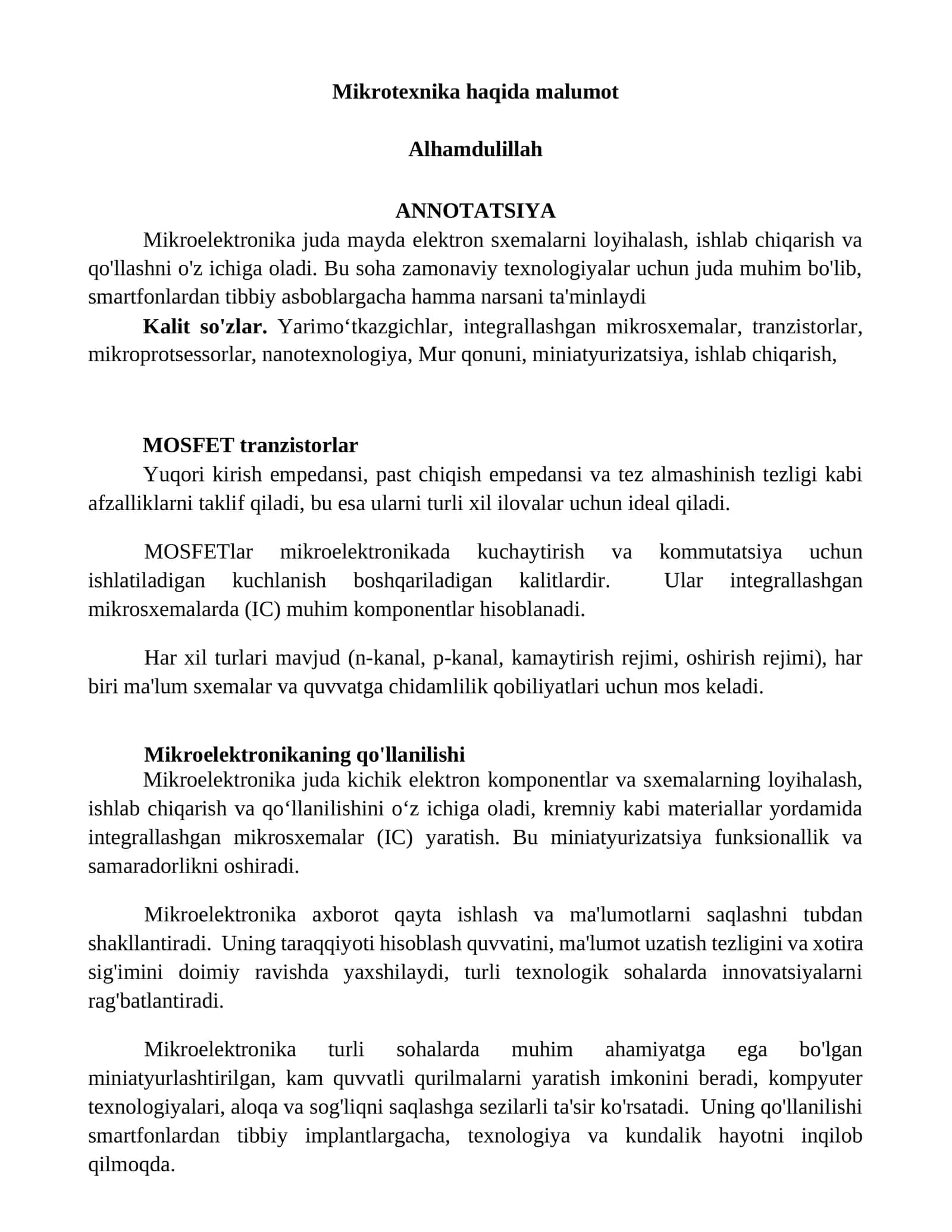 Mikrotexnika haqida malumot
