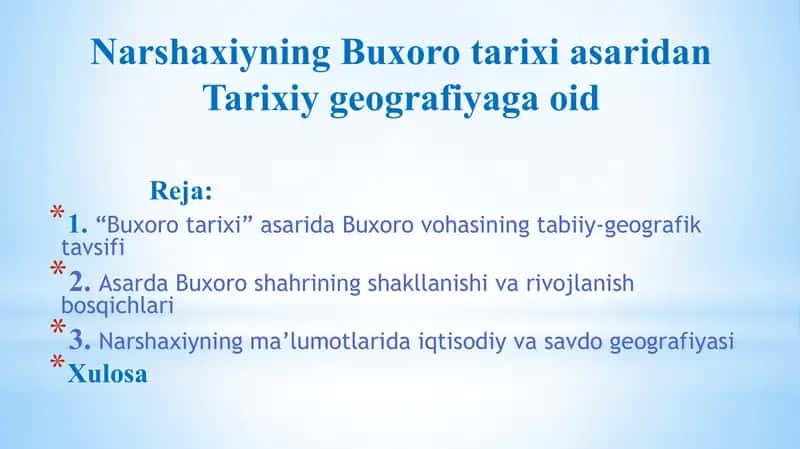 Narshaxiyning Buxoro tarixi asaridan Tarixiy geografiyaga oid