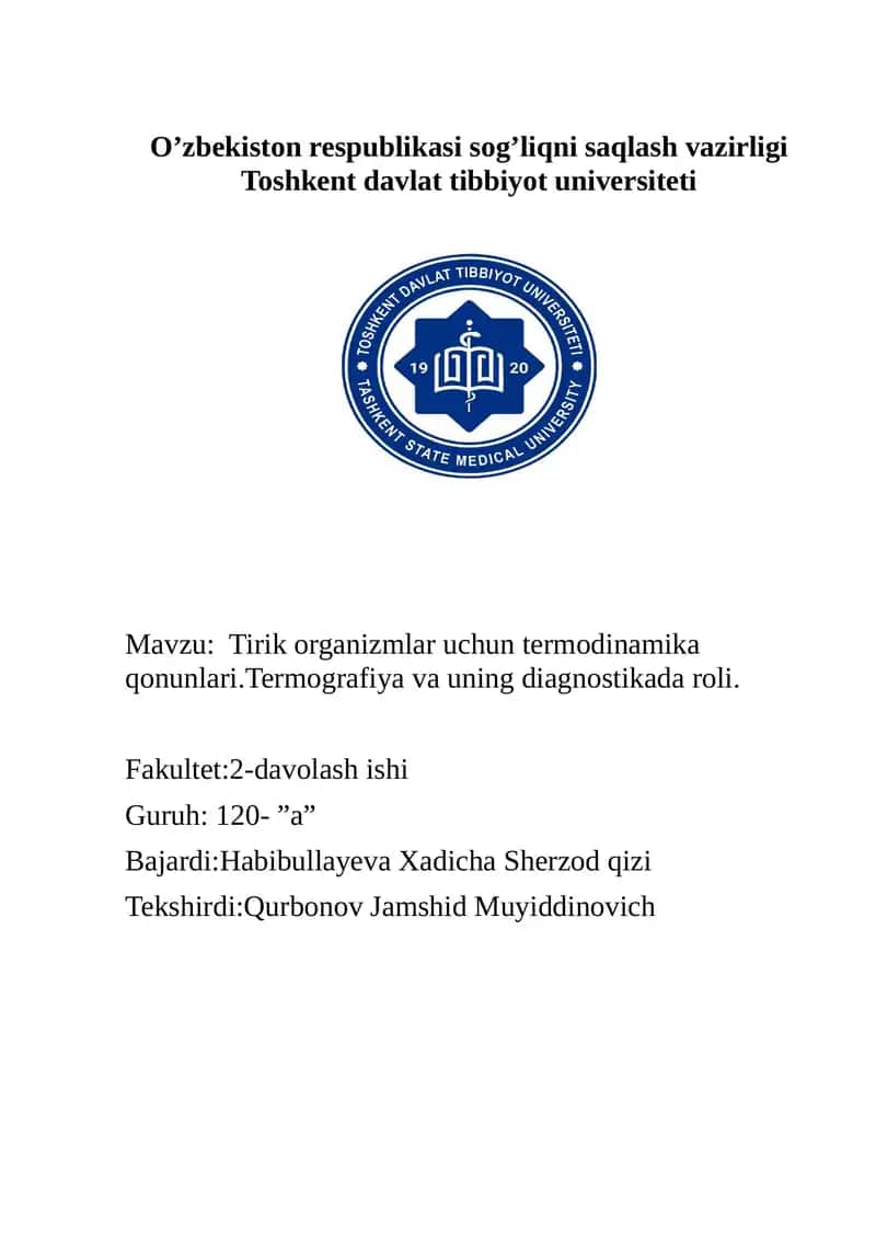 Tirik organizmlar uchun termodinamika qonunlari