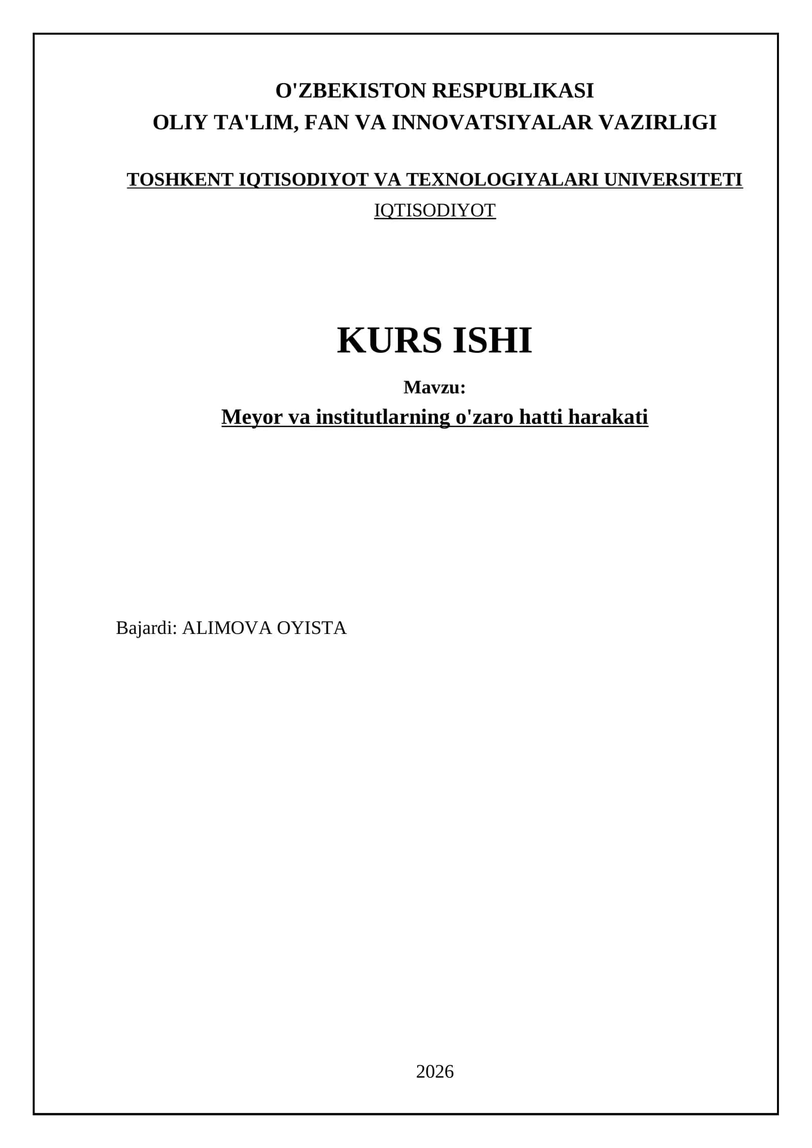 Meyor va institutlarning o'zaro hatti harakati
