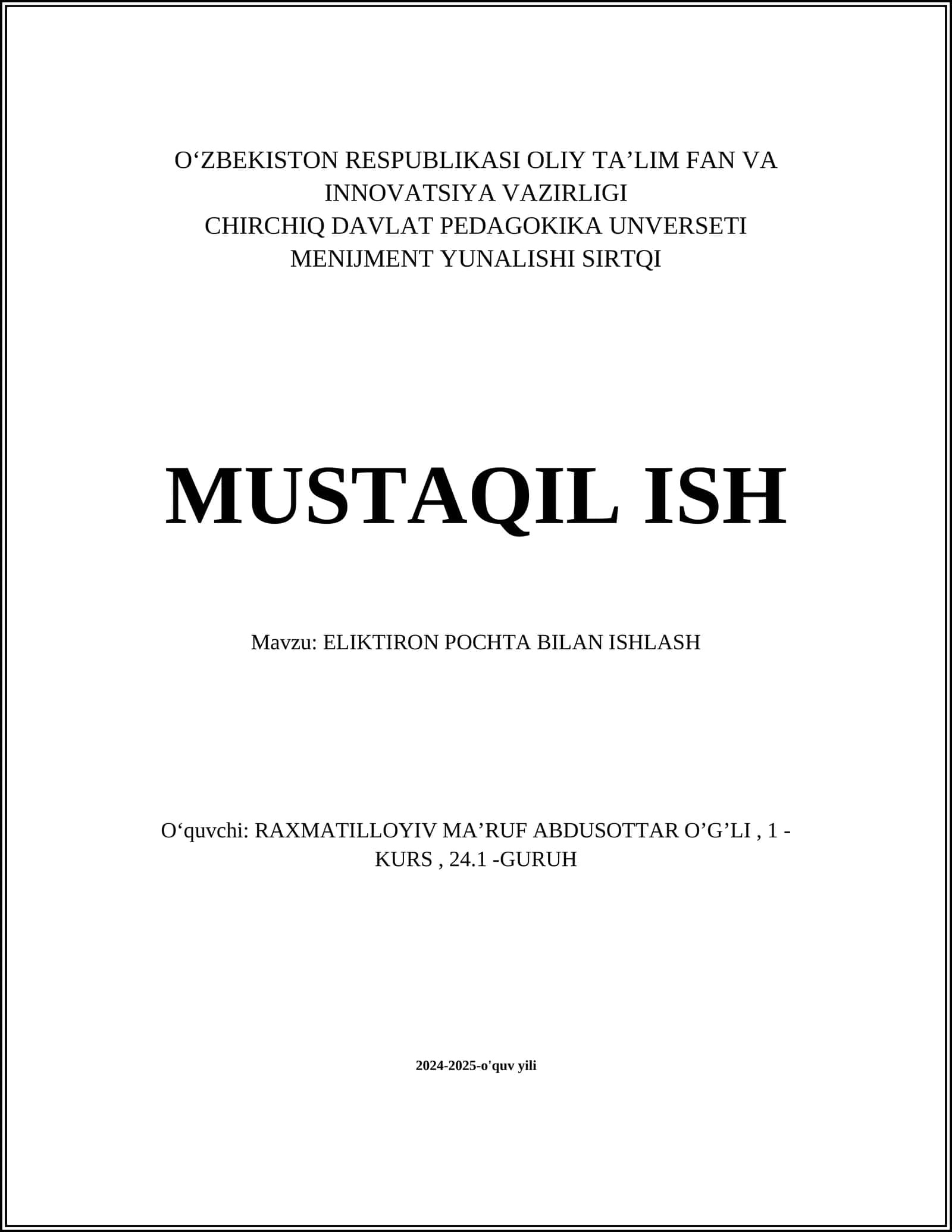 ELIKTIRON POCHTA BILAN ISHLASH