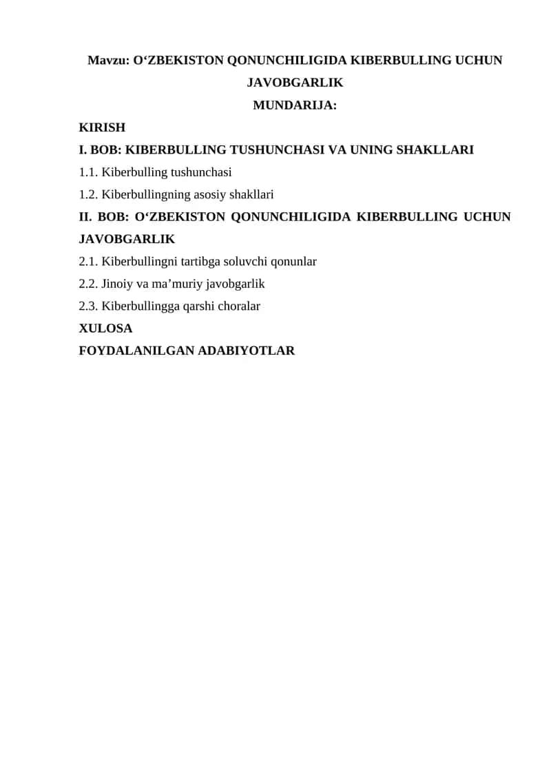 OʻZBEKISTON QONUNCHILIGIDA KIBERBULLING UCHUN JAVOBGARLIK