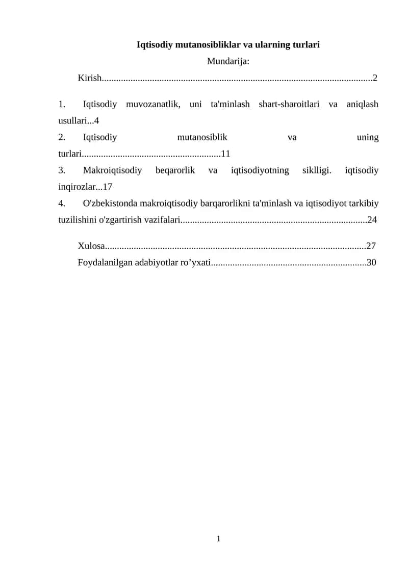 Iqtisodiy mutanosibliklar va ularning turlari