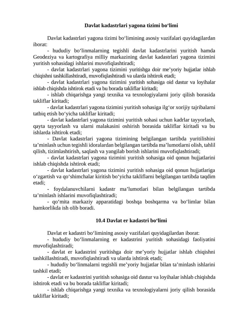 Davlat kadastrlari yagona tizimi bo‘limi
