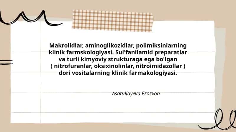 Makrolidlar, aminoglikozidlar, polimiksinlarning klinik farmskologiyasi